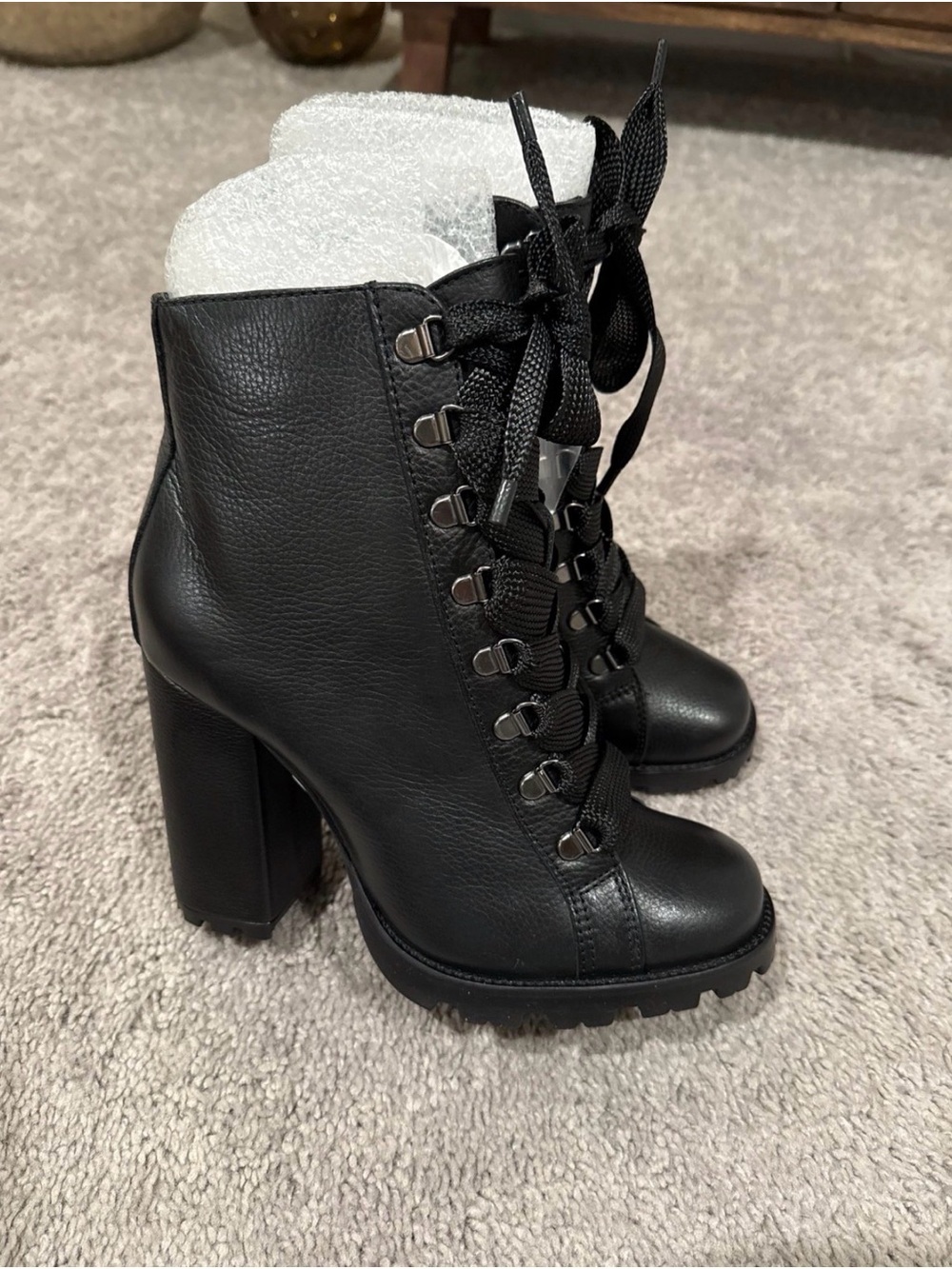 Schultz Black Lace-Up Chunky Heel Ankle Boots